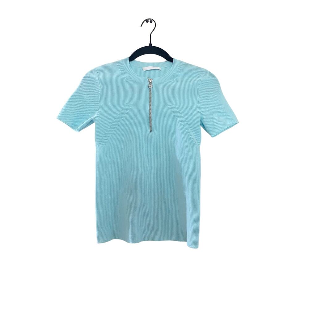 Helmut Lang Zip Crewneck Tee in Light Blue size S